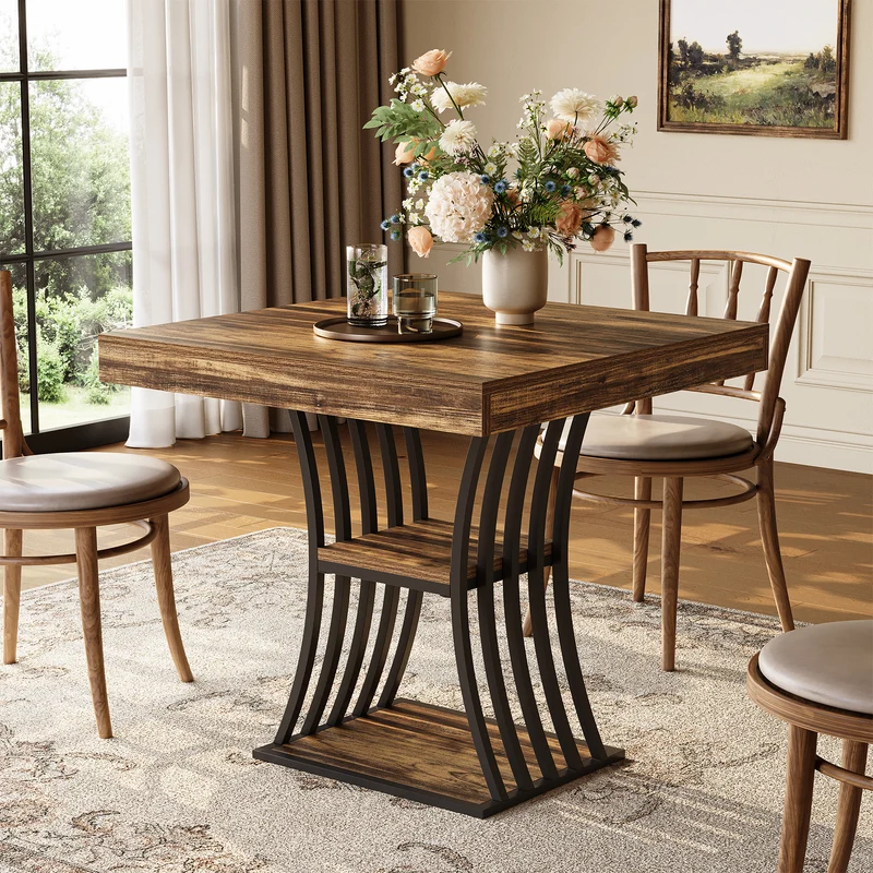 Tribesigns 80 cm Quadratischer Industrial Esstisch für 4 Personen, 2 Ablagefächer, Küchentisch für Wohnzimmer & Esszimmer