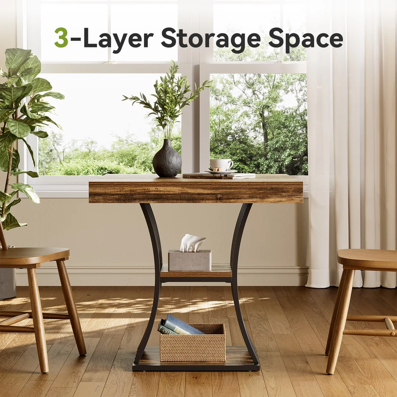 Tribesigns 80 cm Quadratischer Industrial Esstisch für 4 Personen, 2 Ablagefächer, Küchentisch für Wohnzimmer & Esszimmer