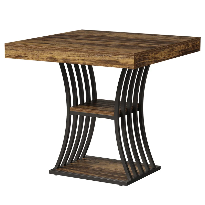 Tribesigns 80 cm Quadratischer Industrial Esstisch für 4 Personen, 2 Ablagefächer, Küchentisch für Wohnzimmer & Esszimmer