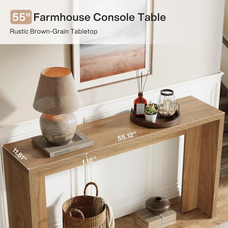 Tribesigns 140 cm Farmhouse-Konsolentisch mit Stauraum, Rustikaler brauner Sofatisch