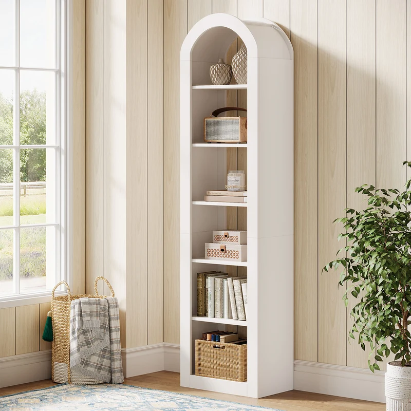 Tribesigns Hohe Bücherregal 190 cm mit Bogenform, Schmaler 6-Ebenen Standregal für Ecke & Kleine Räume