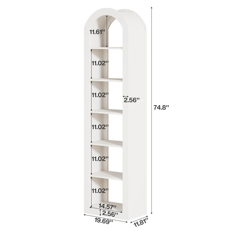 Tribesigns Hohe Bücherregal 190 cm mit Bogenform, Schmaler 6-Ebenen Standregal für Ecke & Kleine Räume
