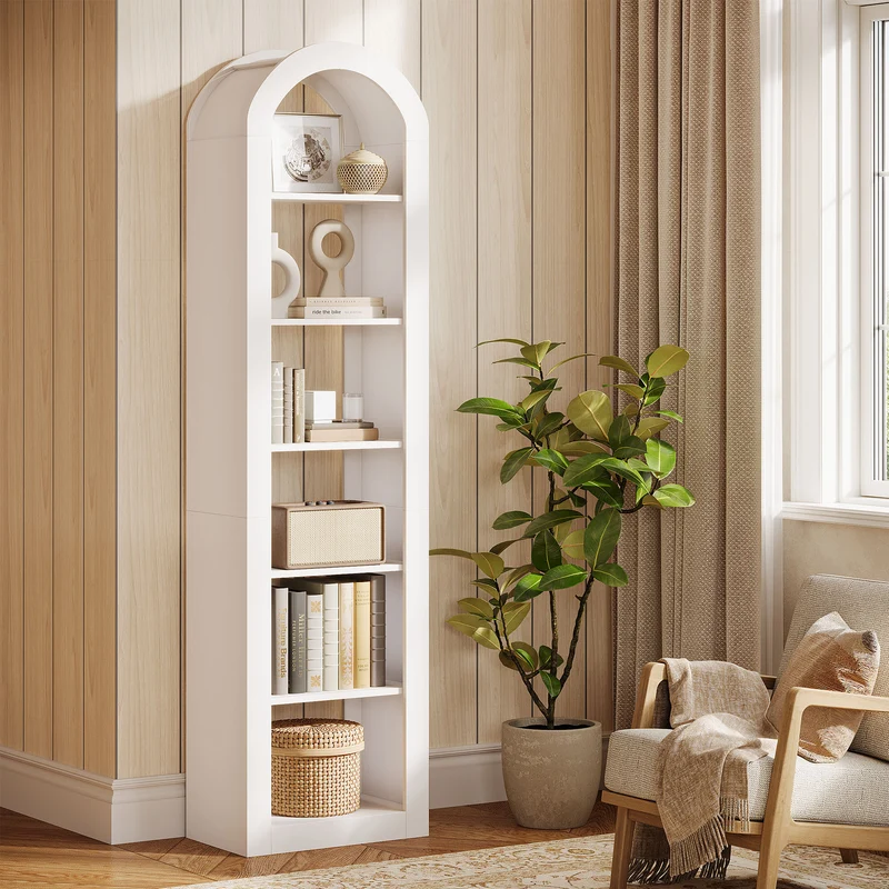 Tribesigns Hohe Bücherregal 190 cm mit Bogenform, Schmaler 6-Ebenen Standregal für Ecke & Kleine Räume