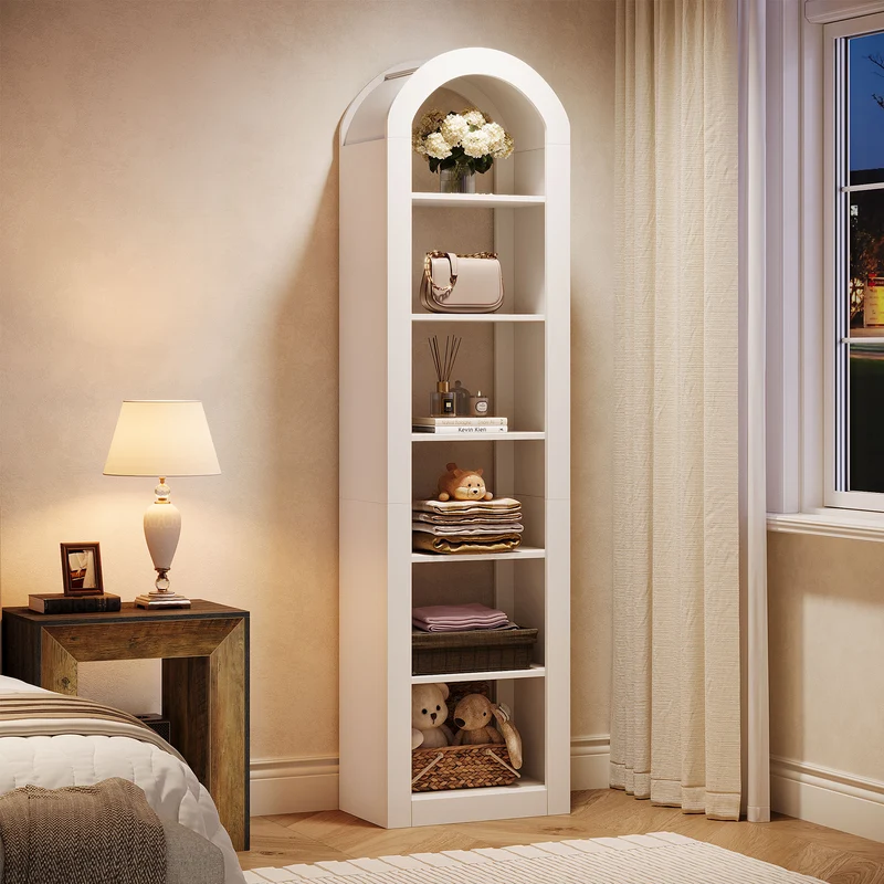 Tribesigns Hohe Bücherregal 190 cm mit Bogenform, Schmaler 6-Ebenen Standregal für Ecke & Kleine Räume