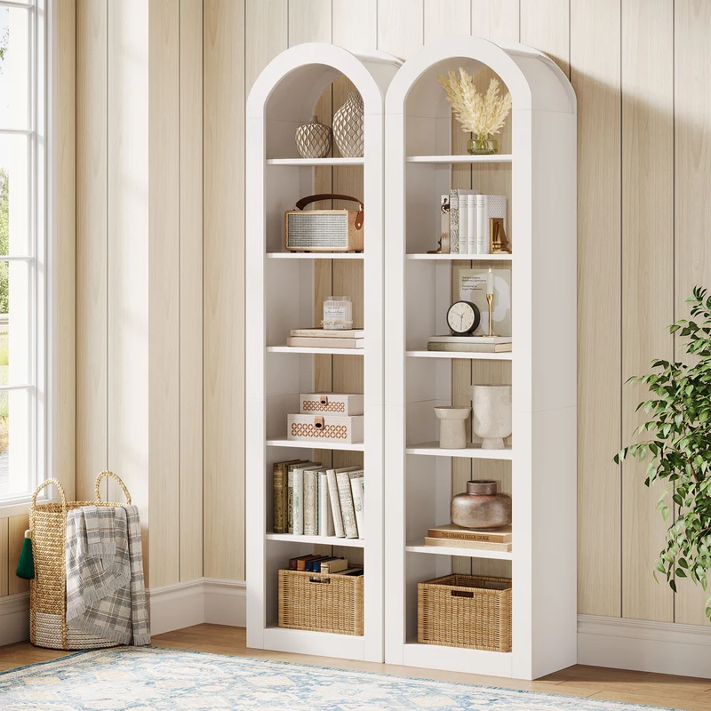 Tribesigns Hohe Bücherregal 190 cm mit Bogenform, Schmaler 6-Ebenen Standregal für Ecke & Kleine Räume