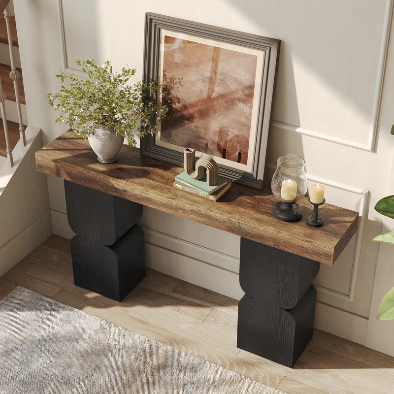 Konsolentisch 160 cm, Moderner Sofatisch hinter dem Sofa mit Color-Blocking-Design für Flur & Wohnzimmer