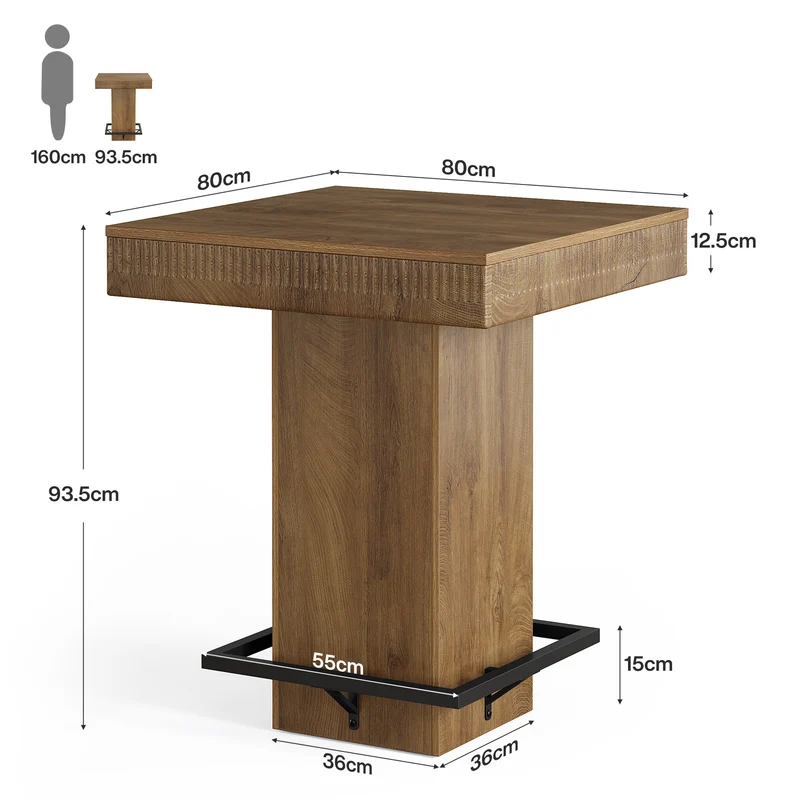 Quadratischer Bartisch 80 cm mit Holzplatte und Metallfußstütze, Industrial Bistro Hochtisch für Küche & Wohnzimmer