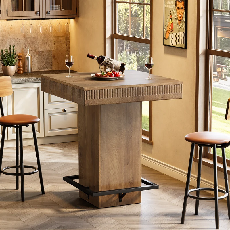 Quadratischer Bartisch 80 cm mit Holzplatte und Metallfußstütze, Industrial Bistro Hochtisch für Küche & Wohnzimmer