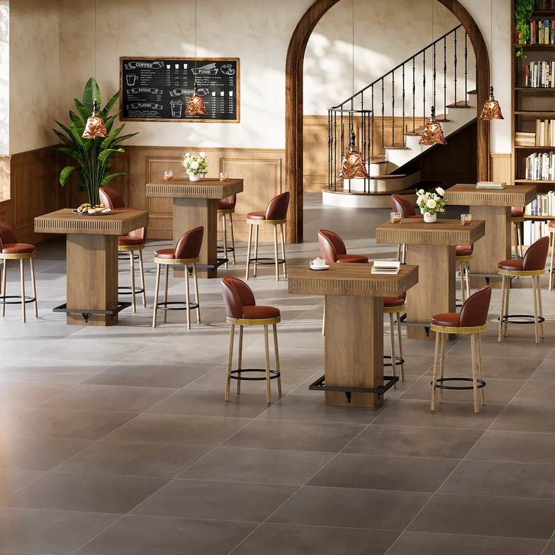 Quadratischer Bartisch 80 cm mit Holzplatte und Metallfußstütze, Industrial Bistro Hochtisch für Küche & Wohnzimmer