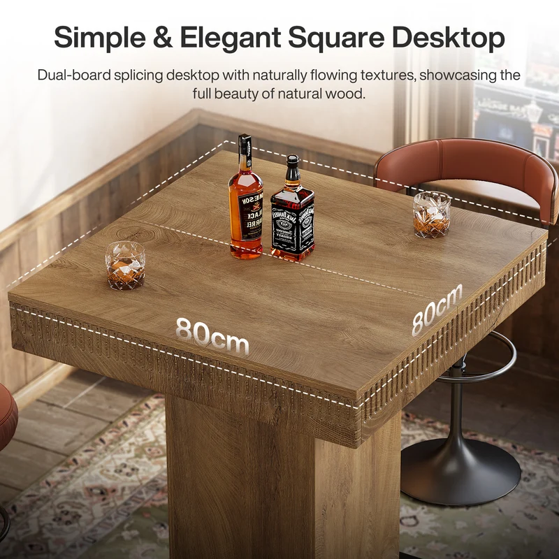 Quadratischer Bartisch 80 cm mit Holzplatte und Metallfußstütze, Industrial Bistro Hochtisch für Küche & Wohnzimmer