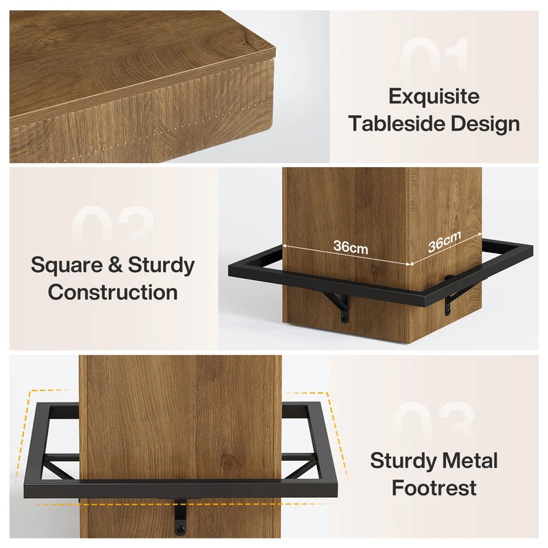 Quadratischer Bartisch 80 cm mit Holzplatte und Metallfußstütze, Industrial Bistro Hochtisch für Küche & Wohnzimmer