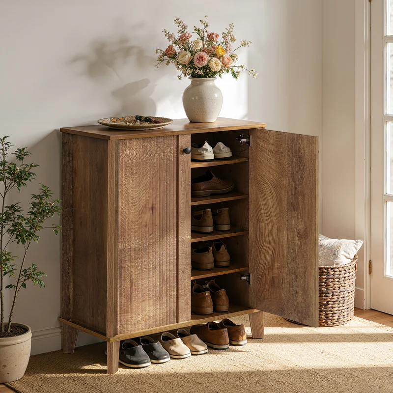 Schuhschrank 5 Ebenen im Landhausstil, Schuhregal mit 3 verstellbaren & herausnehmbaren Böden für Flur und Eingangsbereich