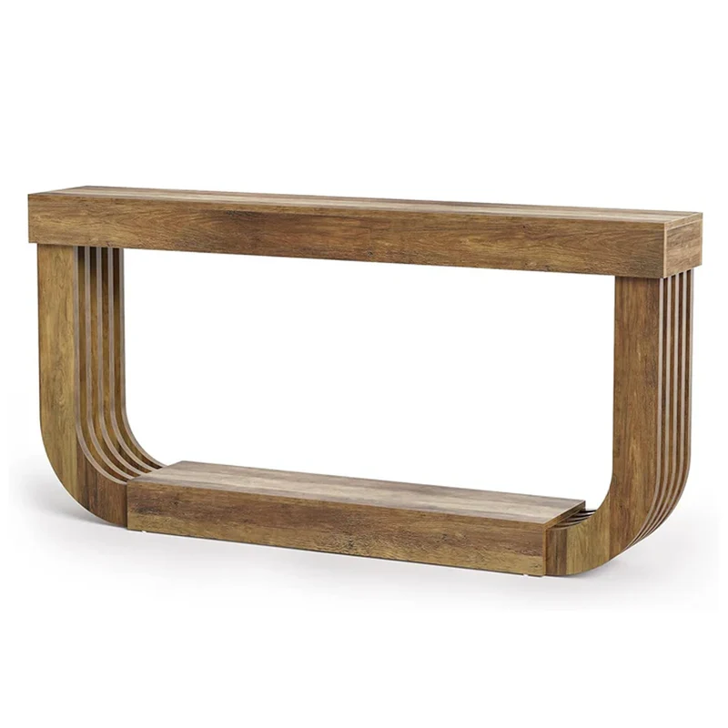 Konsolentisch 180 cm extra lang, schmaler 2-stufige Holzkonsole mit stabilem U-Gestell