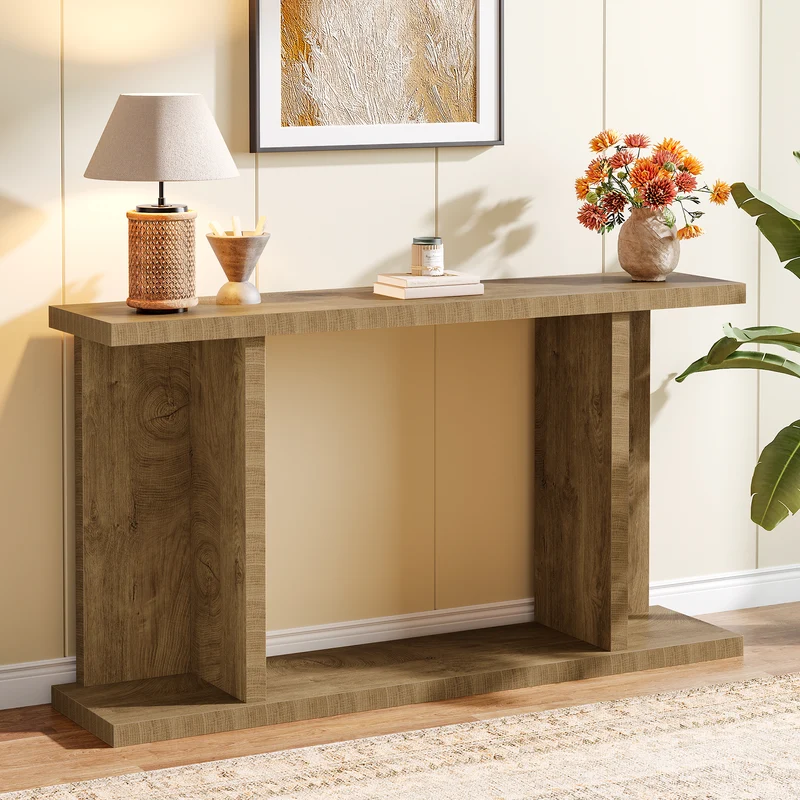 Konsolentisch 140 cm im Landhausstil, schmale 2-stufige Konsole mit Sockel