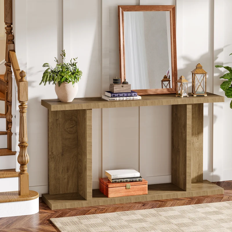Konsolentisch 140 cm im Landhausstil, schmale 2-stufige Konsole mit Sockel