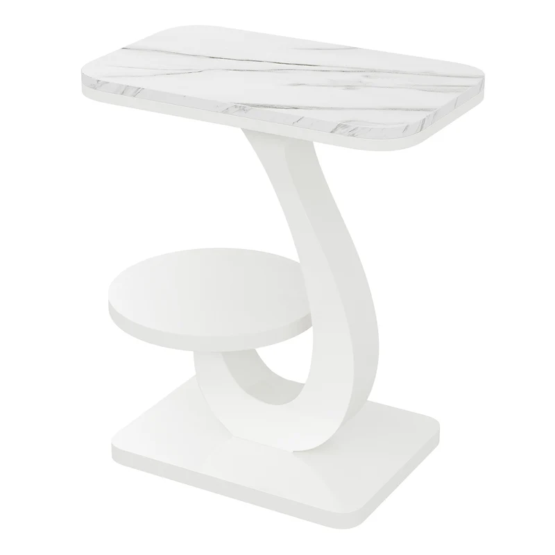 C-Beistelltisch schmal mit 2 Ebenen, Sofa- und Nachttisch mit Marmoroptik für Wohnzimmer & Schlafzimmer