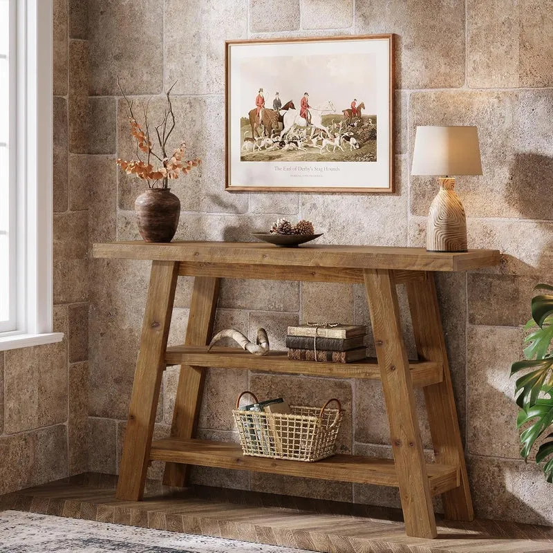 120 cm Massivholz-Konsolentisch im Landhausstil, schmaler Sofatisch mit 3 Ebenen für Eingang & Foyer