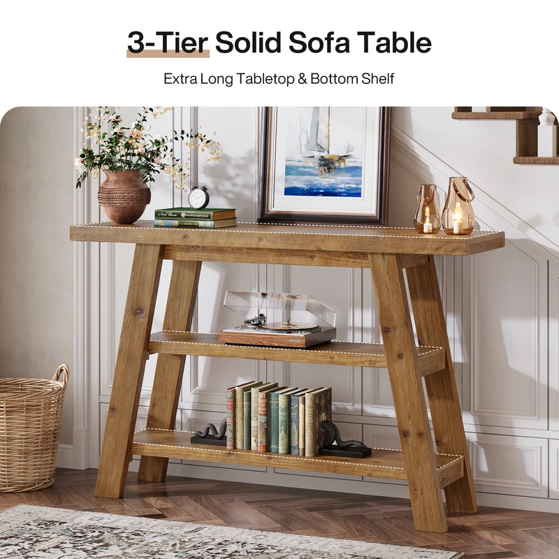120 cm Massivholz-Konsolentisch im Landhausstil, schmaler Sofatisch mit 3 Ebenen für Eingang & Foyer