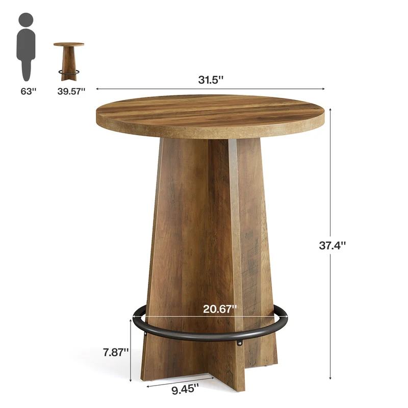 Runder Bartisch 95 cm hoch, Bistrotisch aus Holz mit Metall-Fußstütze