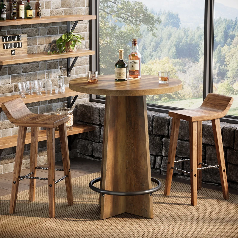 Runder Bartisch 95 cm hoch, Bistrotisch aus Holz mit Metall-Fußstütze