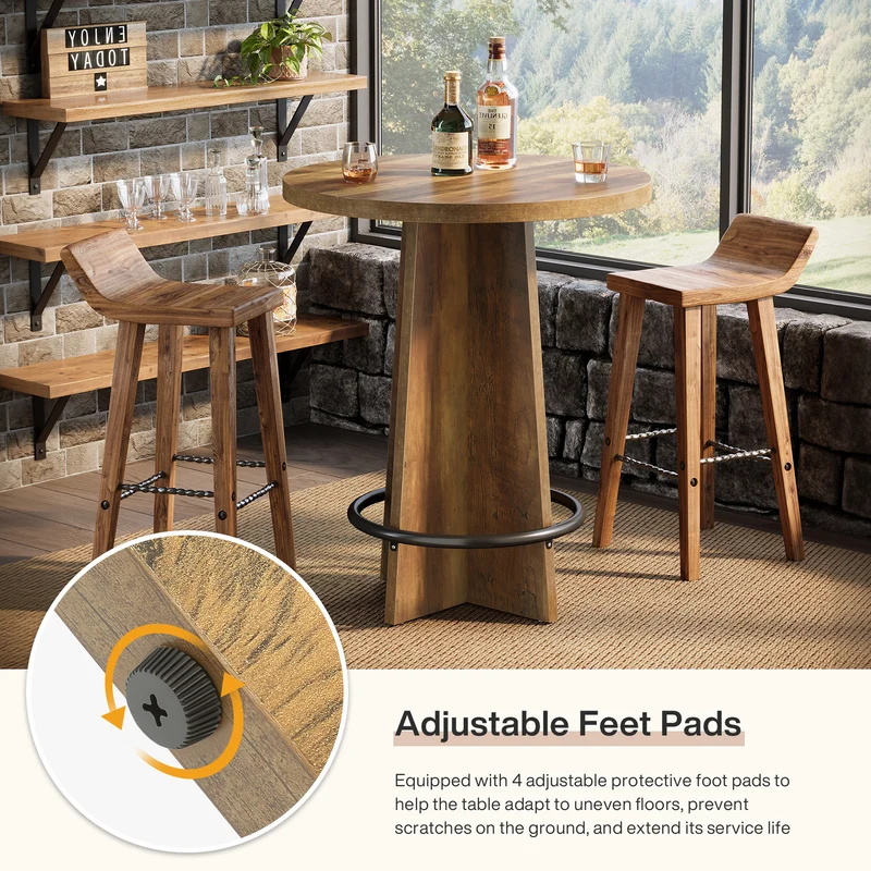Runder Bartisch 95 cm hoch, Bistrotisch aus Holz mit Metall-Fußstütze