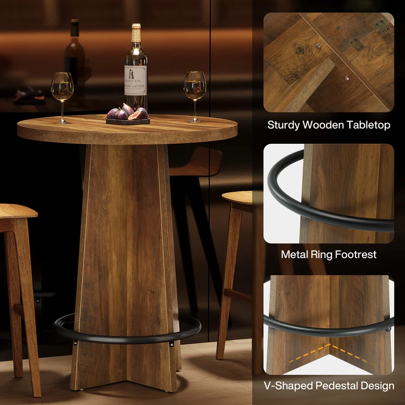 Runder Bartisch 95 cm hoch, Bistrotisch aus Holz mit Metall-Fußstütze