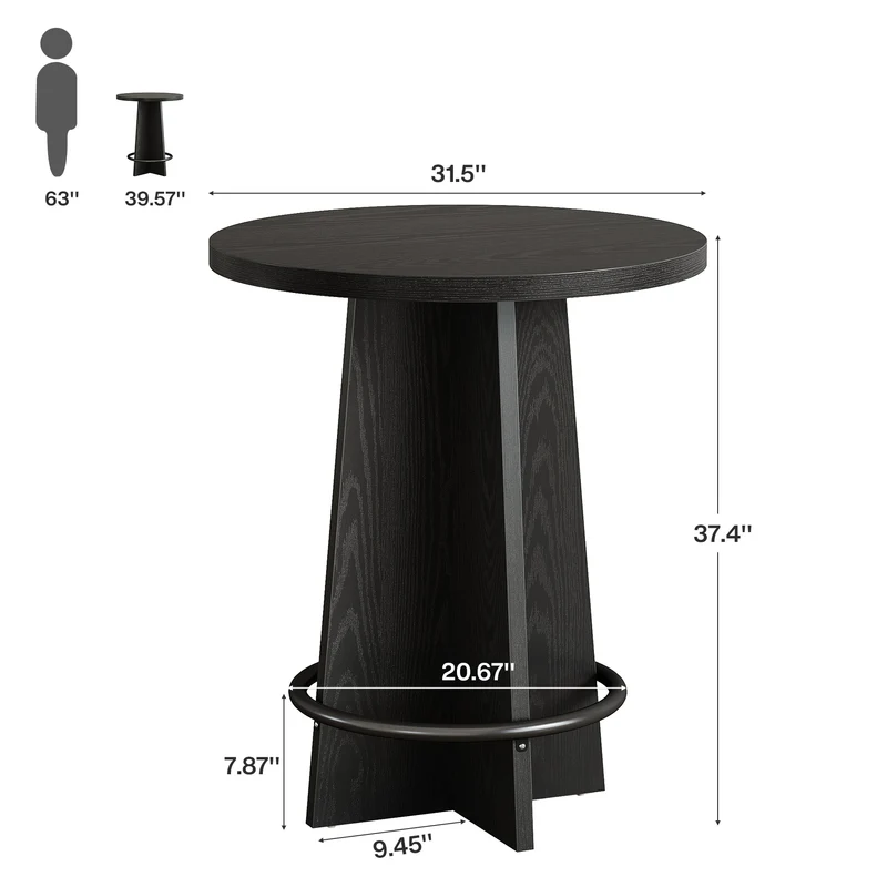 Runder Bartisch 95 cm hoch, Bistrotisch aus Holz mit Metall-Fußstütze