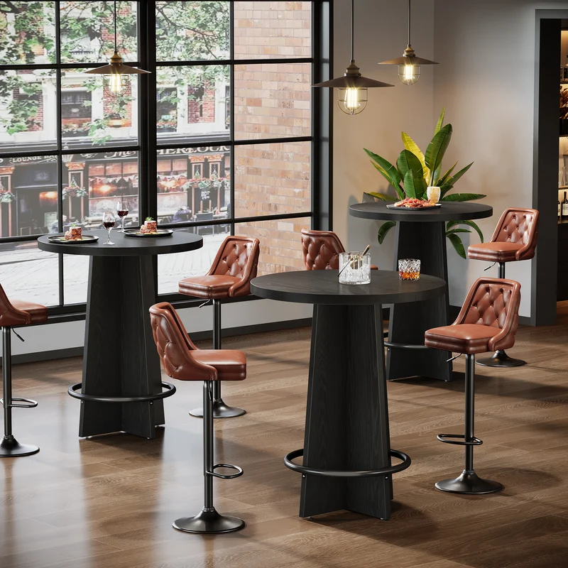 Runder Bartisch 95 cm hoch, Bistrotisch aus Holz mit Metall-Fußstütze