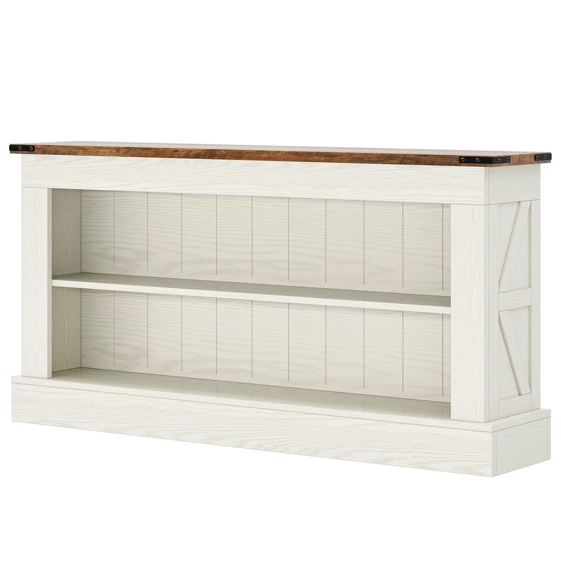 Schmaler Konsolentisch 160 cm mit Ablagen, Landhaus Flurtisch für Eingangsbereich & Sofa