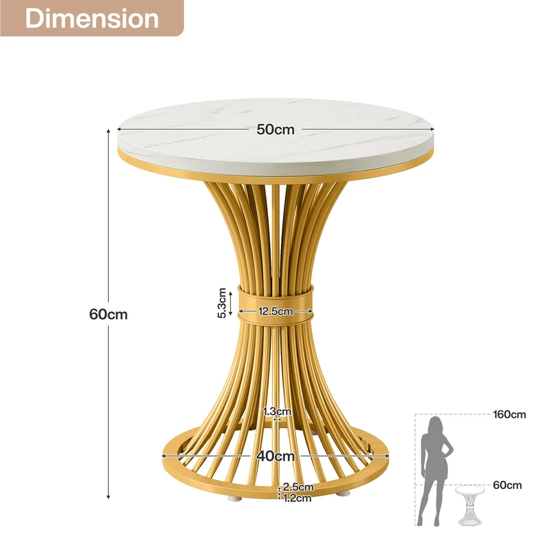 Runder Beistelltisch mit Marmoroptik, Moderner Nachttisch mit Metallgestell