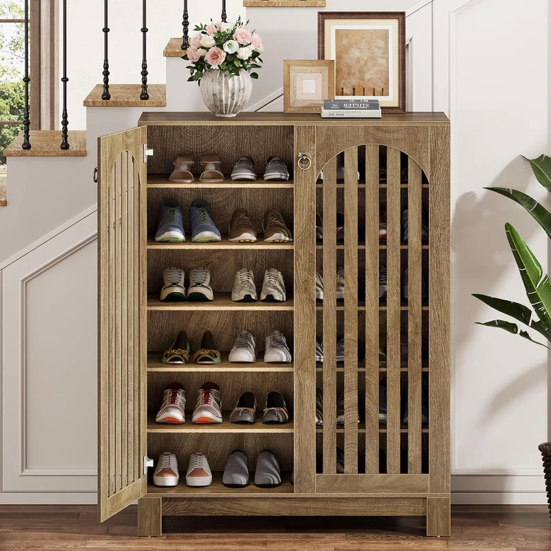 Großer Schuhschrankmit Lamellenfront, 6 Ebenen mit Flexiblen Einlegeböden
