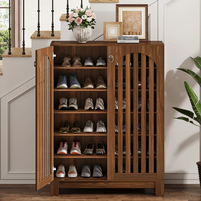Großer Schuhschrankmit Lamellenfront, 6 Ebenen mit Flexiblen Einlegeböden