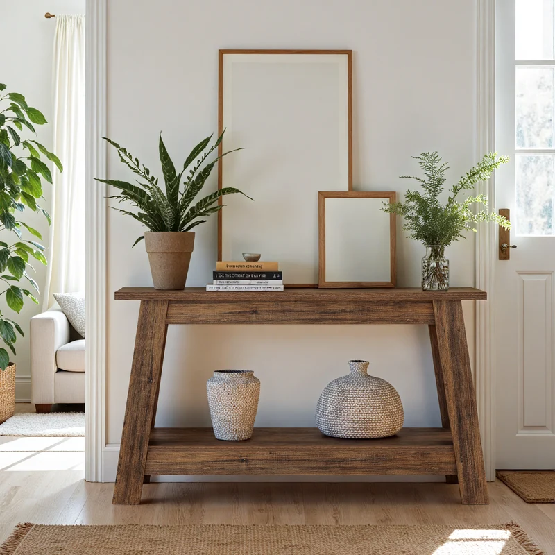 105 cm Farmhouse Konsolentisch mit 2 Ebenen Stauraum, Schmaler Sofatisch im Landhausstil