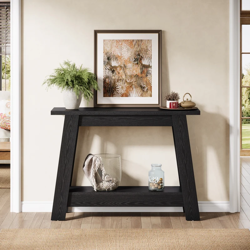 105 cm Farmhouse Konsolentisch mit 2 Ebenen Stauraum, Schmaler Sofatisch im Landhausstil