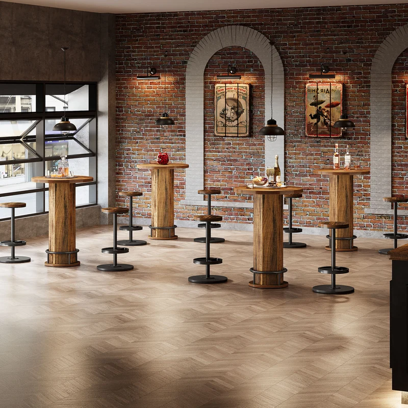 Runder Bartisch mit 2 Barhockern, Industrielles Bistro-Set für Küche und kleine Räume