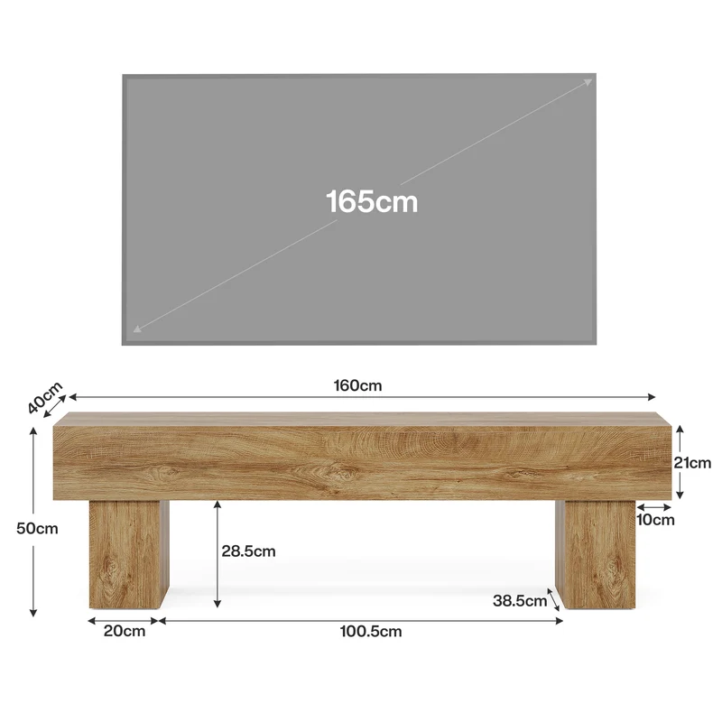TV-Schrank 160 cm, niedriger Fernsehschrank für Wohnzimmer, passend für 140–165 cm TVs