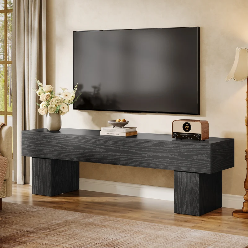 TV-Schrank 160 cm, niedriger Fernsehschrank für Wohnzimmer, passend für 140–165 cm TVs