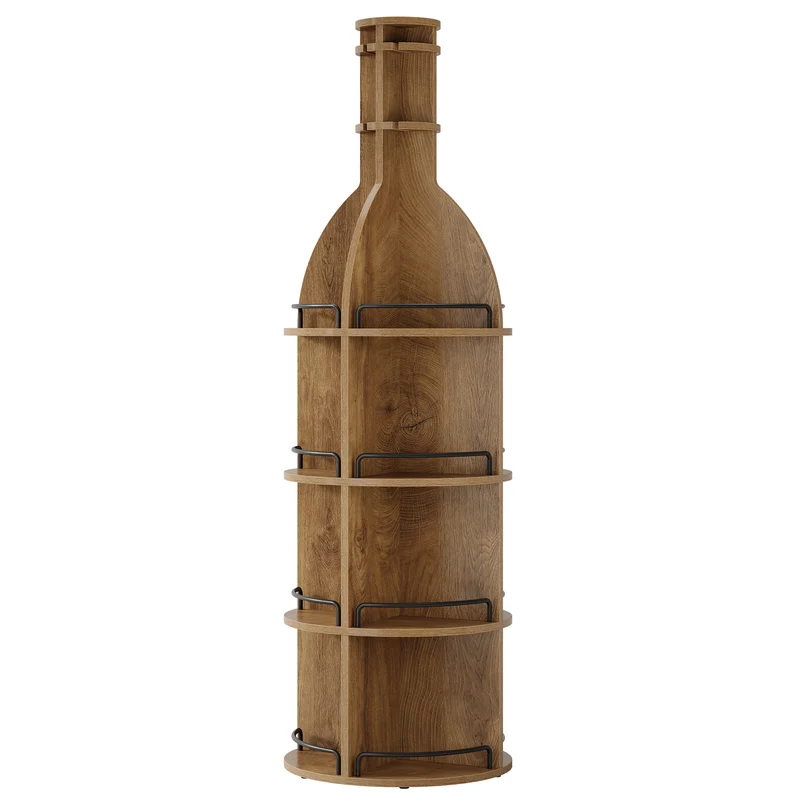 190 cm Hohes Weinregal mit Ablagen, Rundes Industrie-Weinregal mit Gläserhalter, Freistehender Barschrank