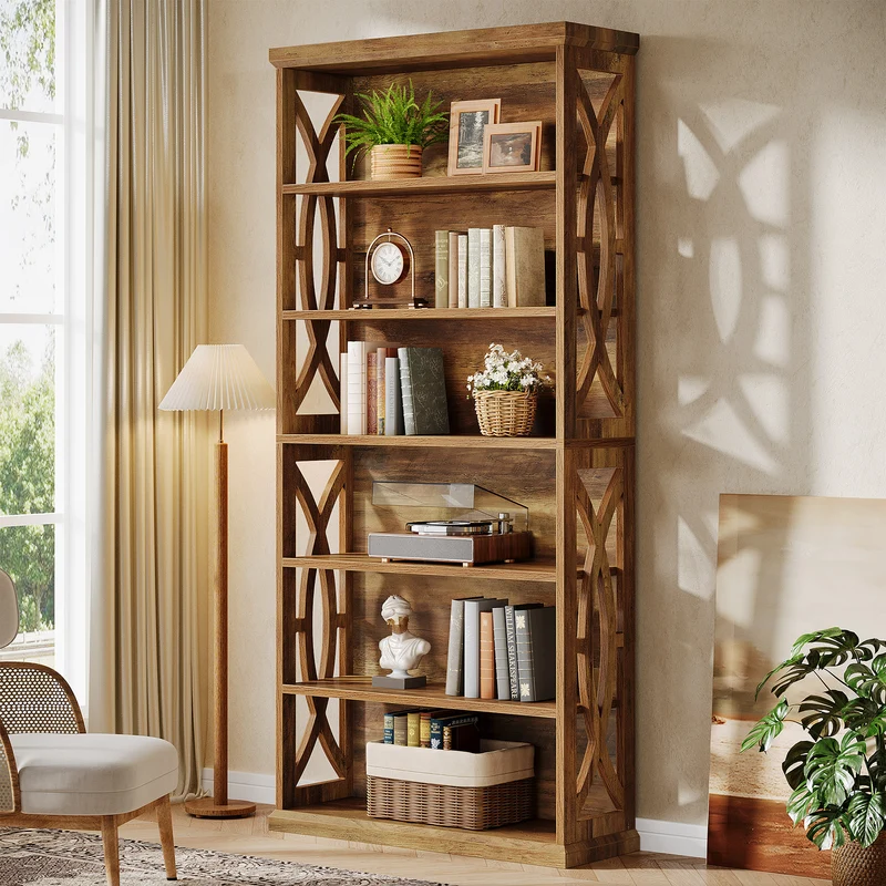 180 cm 6-stufiges Bücherregal, freistehendes Industrie-Regal aus Holz für Wohnzimmer & Homeoffice
