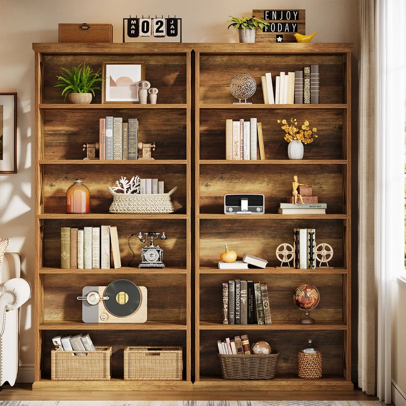 180 cm 6-stufiges Bücherregal, freistehendes Industrie-Regal aus Holz für Wohnzimmer & Homeoffice