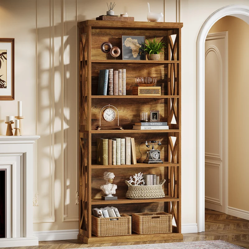 180 cm 6-stufiges Bücherregal, freistehendes Industrie-Regal aus Holz für Wohnzimmer & Homeoffice