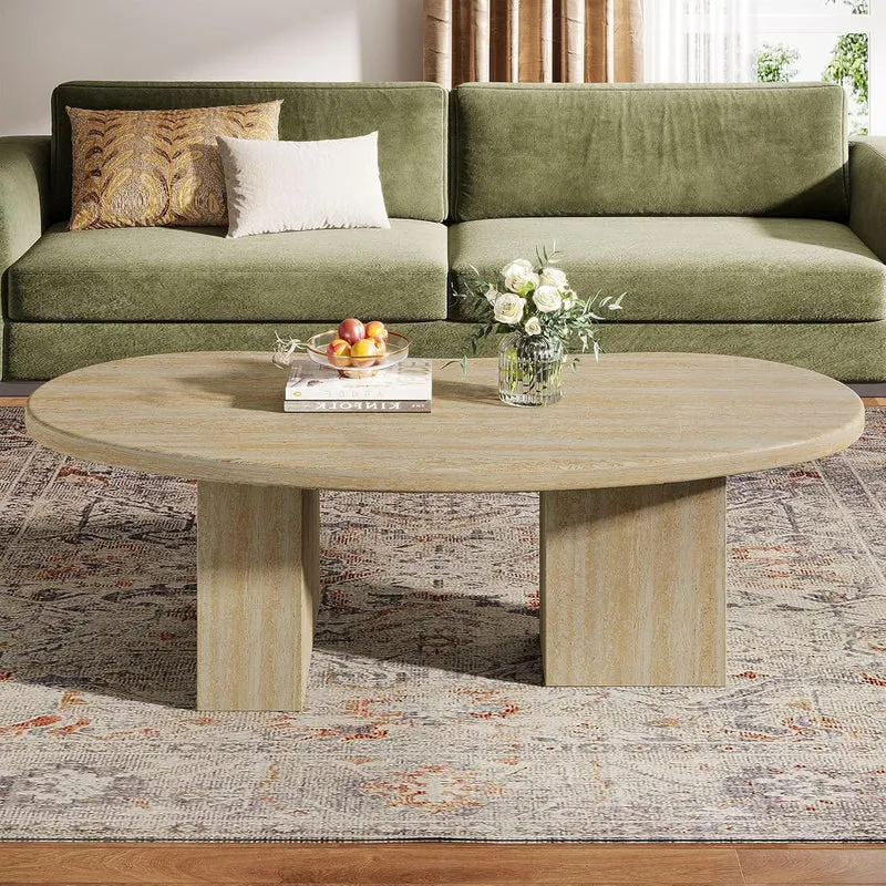 115 cm ovaler Couchtisch - Asymmetrischer Cocktailtisch aus Massiv-Eiche