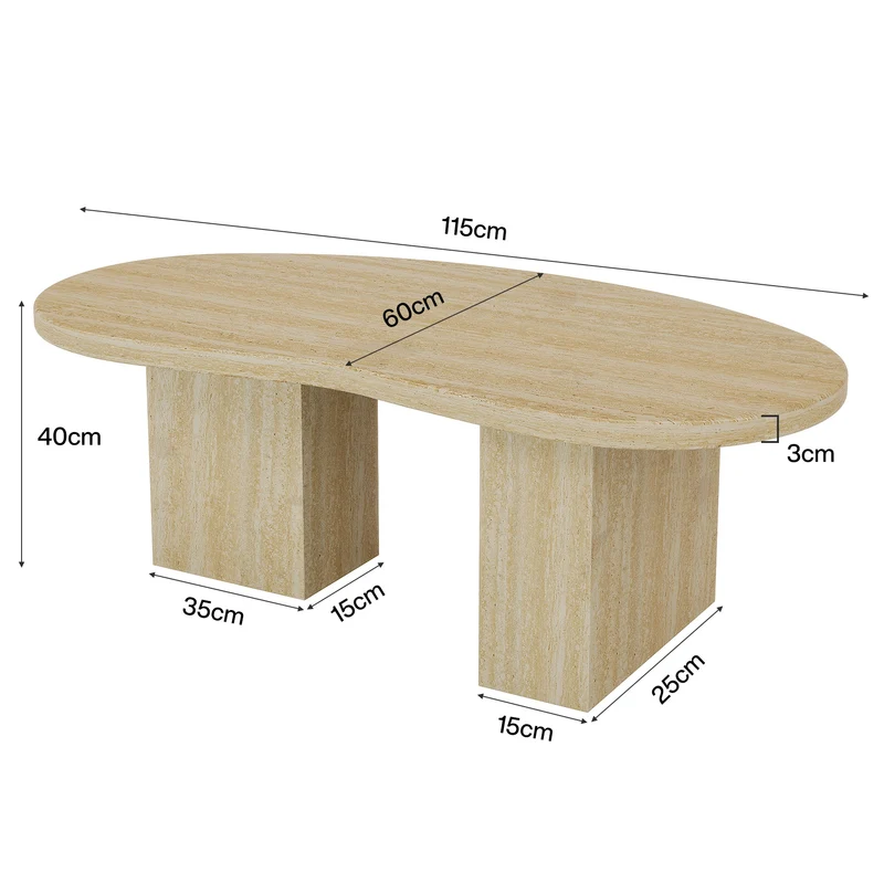 115 cm ovaler Couchtisch - Asymmetrischer Cocktailtisch aus Massiv-Eiche