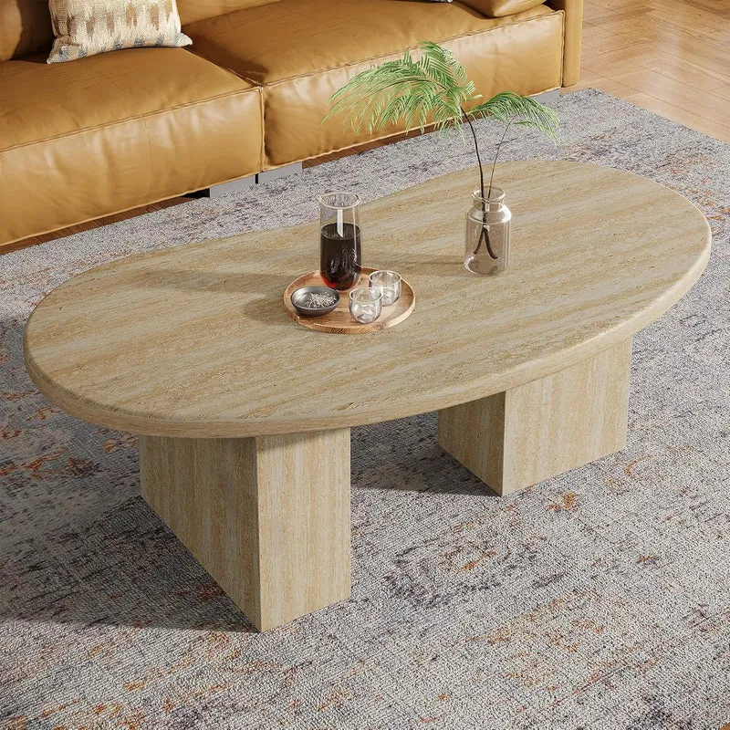 115 cm ovaler Couchtisch - Asymmetrischer Cocktailtisch aus Massiv-Eiche