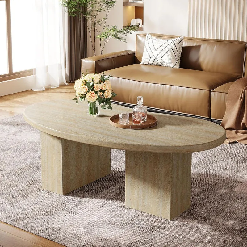 115 cm ovaler Couchtisch - Asymmetrischer Cocktailtisch aus Massiv-Eiche