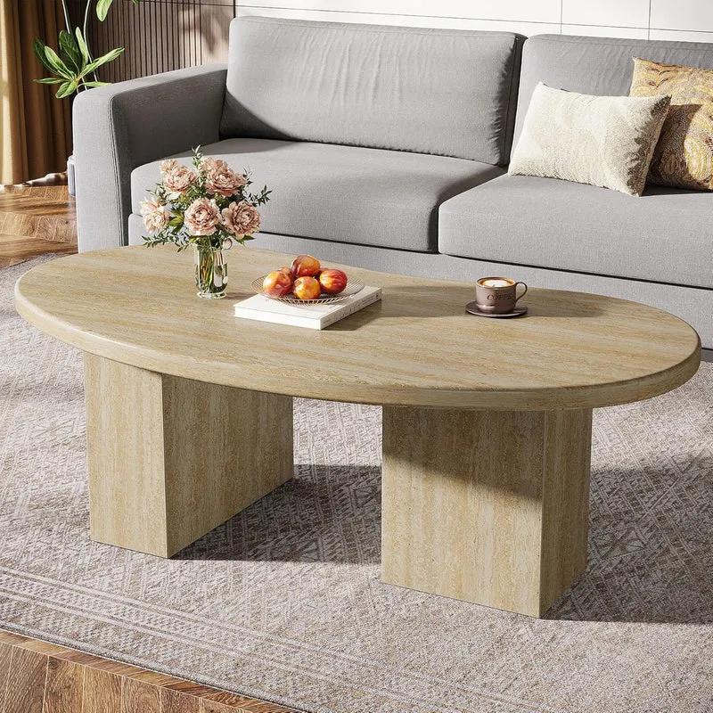 115 cm ovaler Couchtisch - Asymmetrischer Cocktailtisch aus Massiv-Eiche