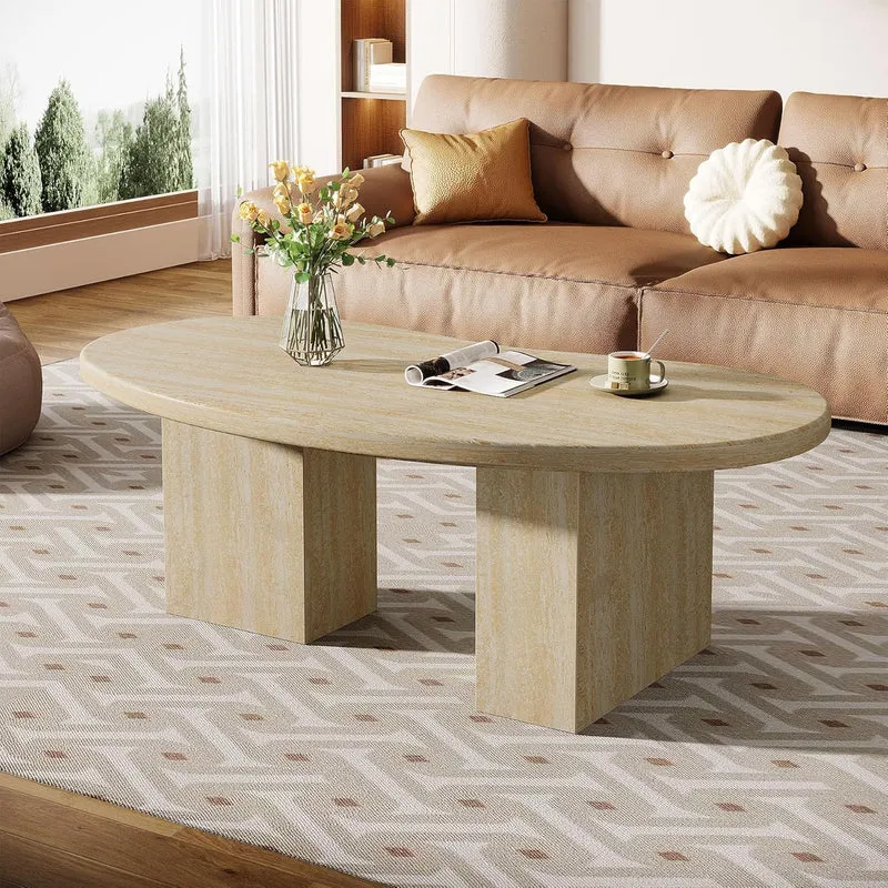 115 cm ovaler Couchtisch - Asymmetrischer Cocktailtisch aus Massiv-Eiche
