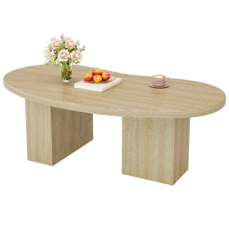 115 cm ovaler Couchtisch - Asymmetrischer Cocktailtisch aus Massiv-Eiche