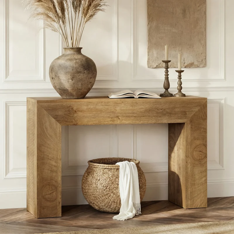 Konsolentisch für den Eingangsbereich, 110 cm schmaler Sofatisch im Landhausstil mit Rillenstruktur