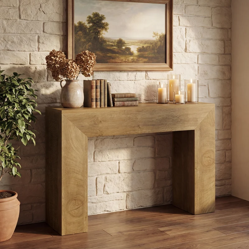 Konsolentisch für den Eingangsbereich, 110 cm schmaler Sofatisch im Landhausstil mit Rillenstruktur